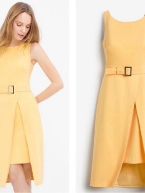 White House Black Market Sleeveless Yellow Belted Midi Dress